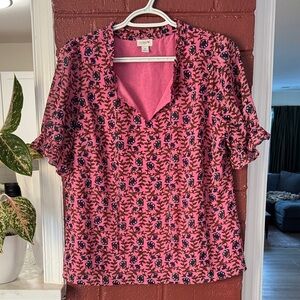 J. Crew Vibrant Pink Floral Patterned Blouse Small